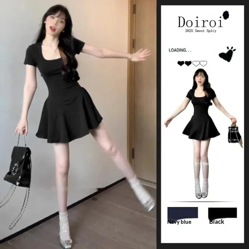 Summer Korean Style New Pure Desire Waist Trimming Slimming Fashion Temperament A Line Mini Dress For Petite Women Daily Wear Va — image 7