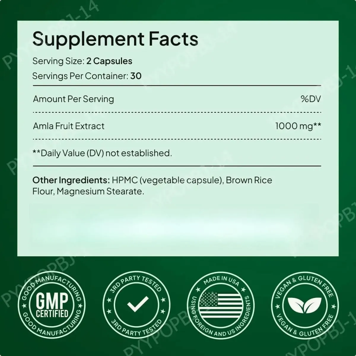 Amla Fruit Extract 1000mg Capsules Superfruit Supplement Energy Support 60 Capsules 30 Servings Vegan Non-GMO Gluten Free — image 2