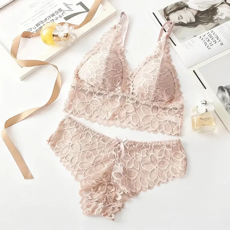 สไตล์ฝรั่งเศสลูกไม้ชุดชั้นในไร้สาย Bra กางเกงเซ็กซี่ Breathable ถ้วยบางชุดชั้นในสบายรวบรวม Intimate Wear — image 10