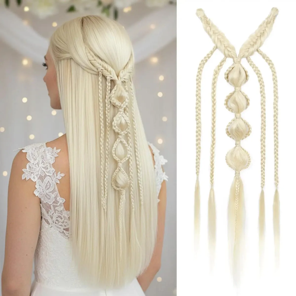 Synthetic Clip in Braid Hair Extensions - Boho Festival Princess Braid Hair Extension Fairy Cosplay Wedding Hairpiece for Women