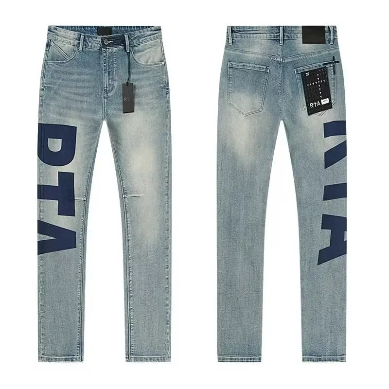 2026 RTA Men's Slim Fit Jeans Collection Distressed Ripped Paint Splatter Studded Patch Vintage Washed Streetwear Fashion Pants — image 15