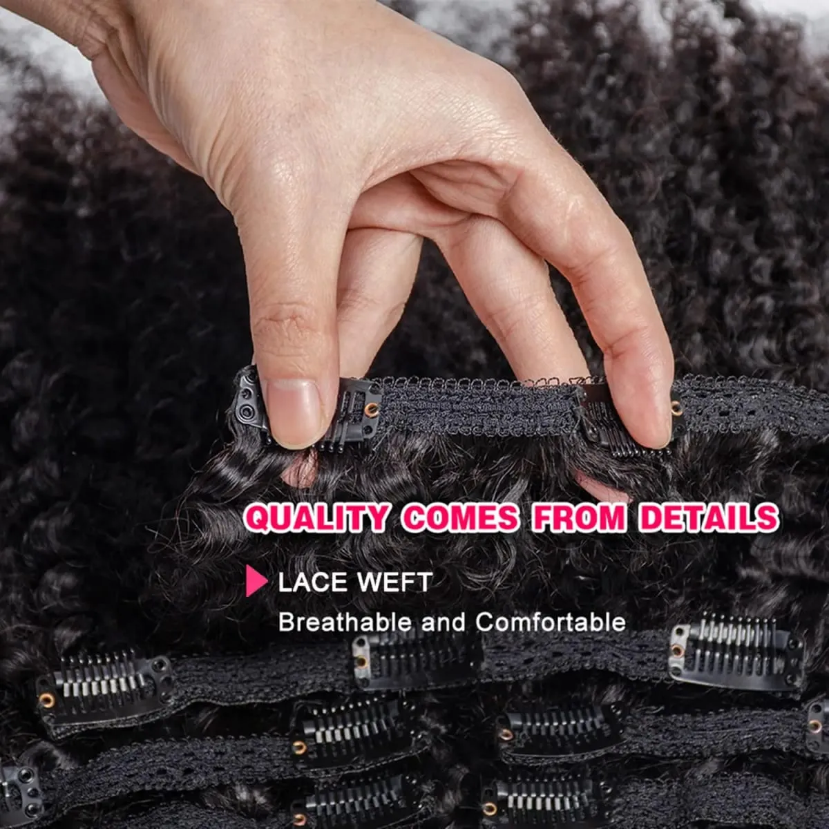 4c Kinky Curly Clip In Human Hair Extensions Full Head For Women Afro Kinky Curly Clip In Extension Virgin Curly Hair Extensions — image 3