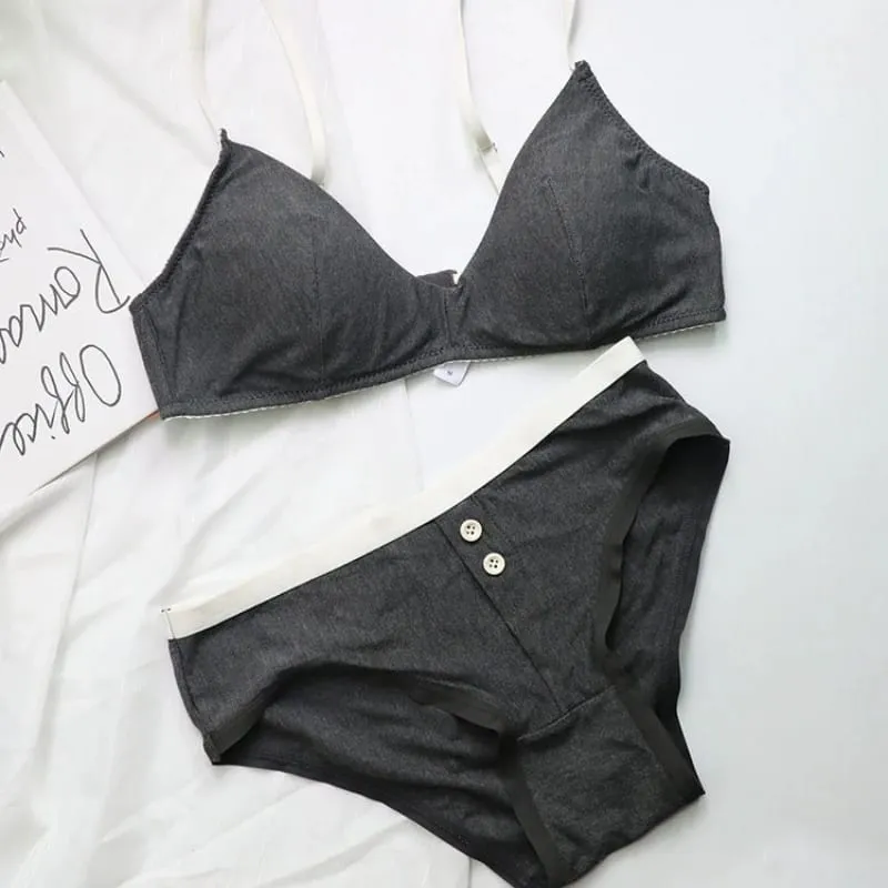 Sexy Women Underwear Set French Thin Cup Deep V Push Up Bra Summer Solid Wire Free Comfort Seamless Lingerie and Bra Briefs Set
