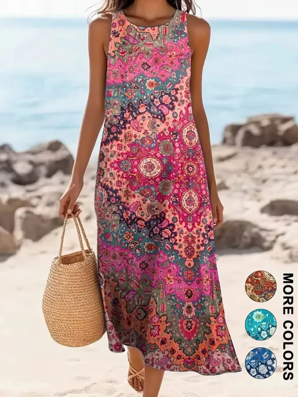 Women's Casual Dress with a Round Neck Sleeveless Featuring Paisley Pattern Print Leisure Bohemian Trendy V-neck Ankle-length — image 9