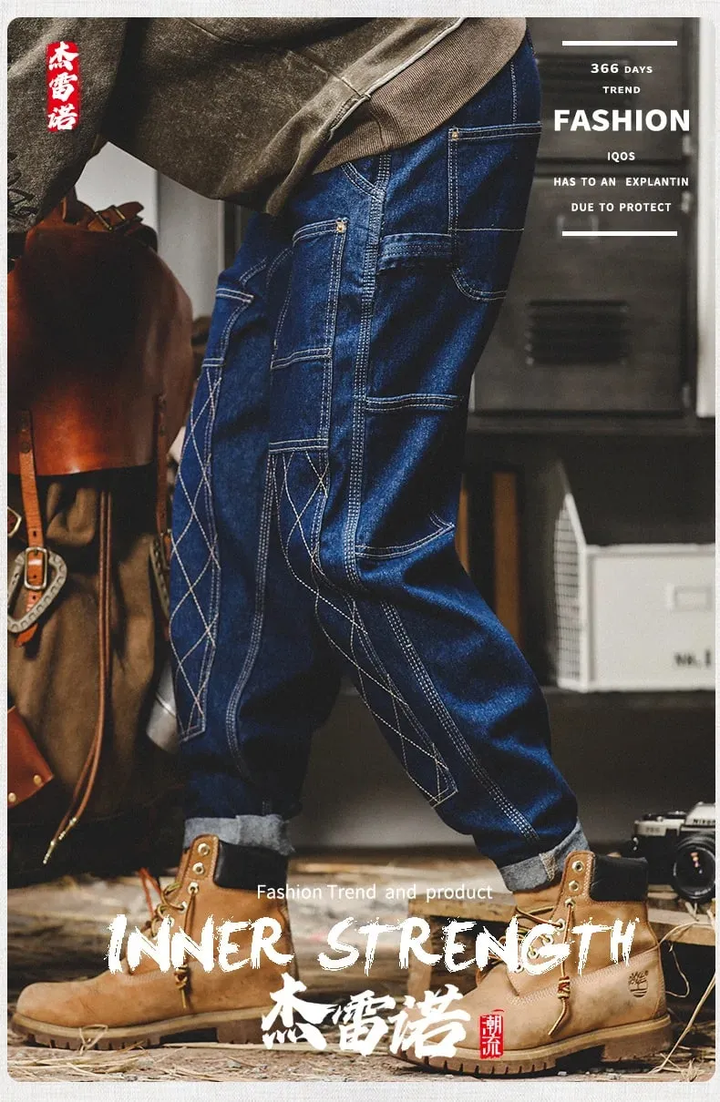 American Retro Work Jeans Men's Autumn Fashion Loose Open Thread Double Knee Thickened Wooden Straight Leg Denim Pants — image 8