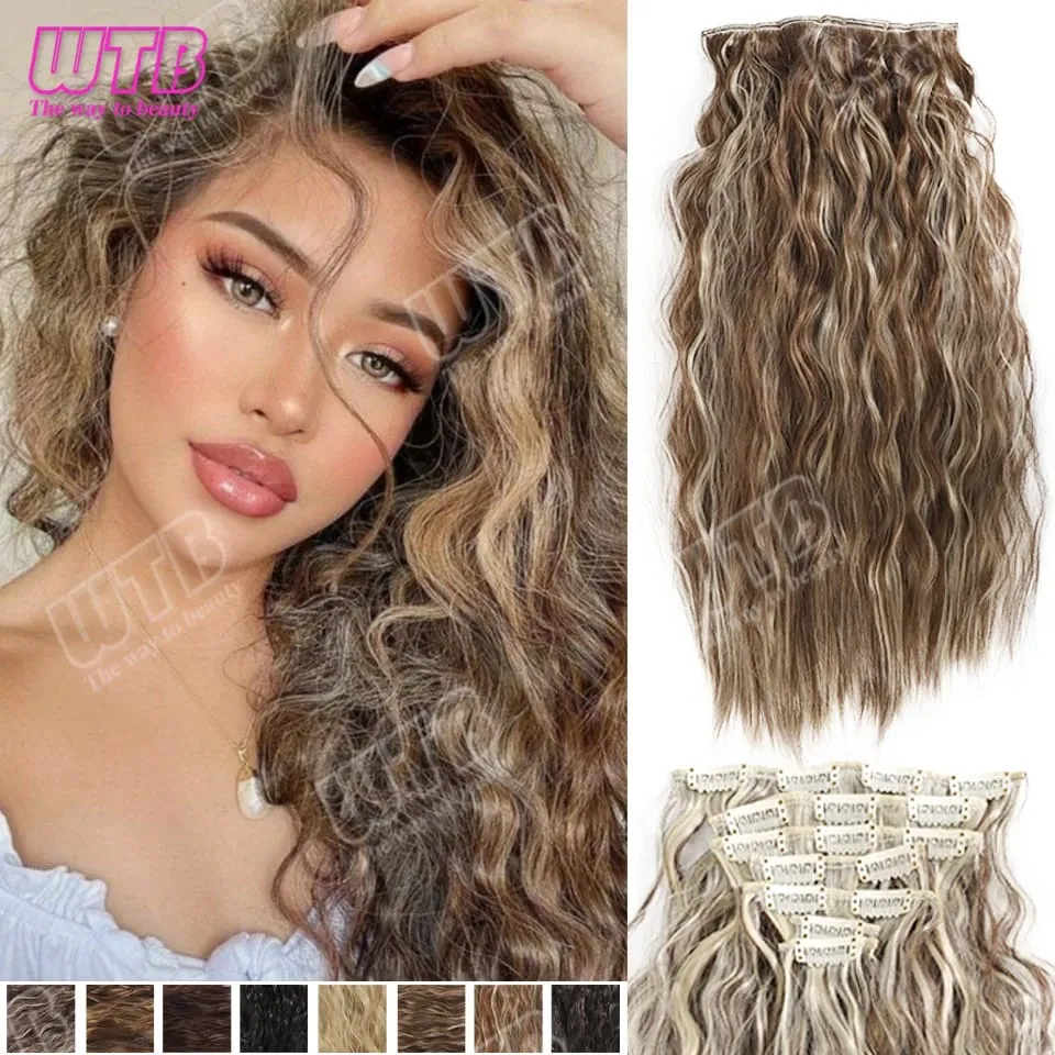 Synthetic 16 Clips in Hair Extensions Long Wavy Hairstyle Blonde Black Hairpieces Heat Resistant False Hair Daily Use — image 2