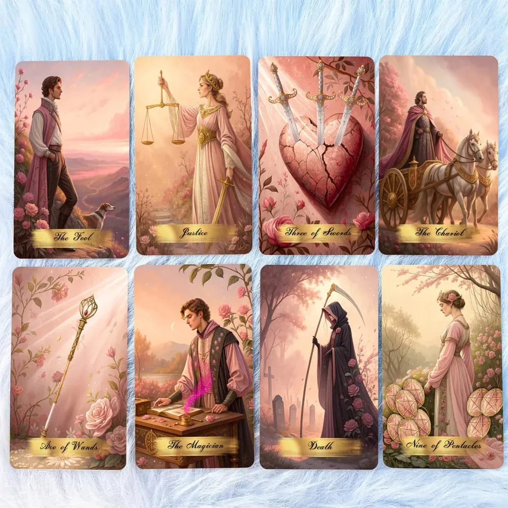 Pink Victorian Tarot Cards Set 78 Pieces 13x8 Cm Romantic at Elegant na Disenyong May Kasamang Mga Tagubilin sa Papel Perpekto para sa Baguhan
