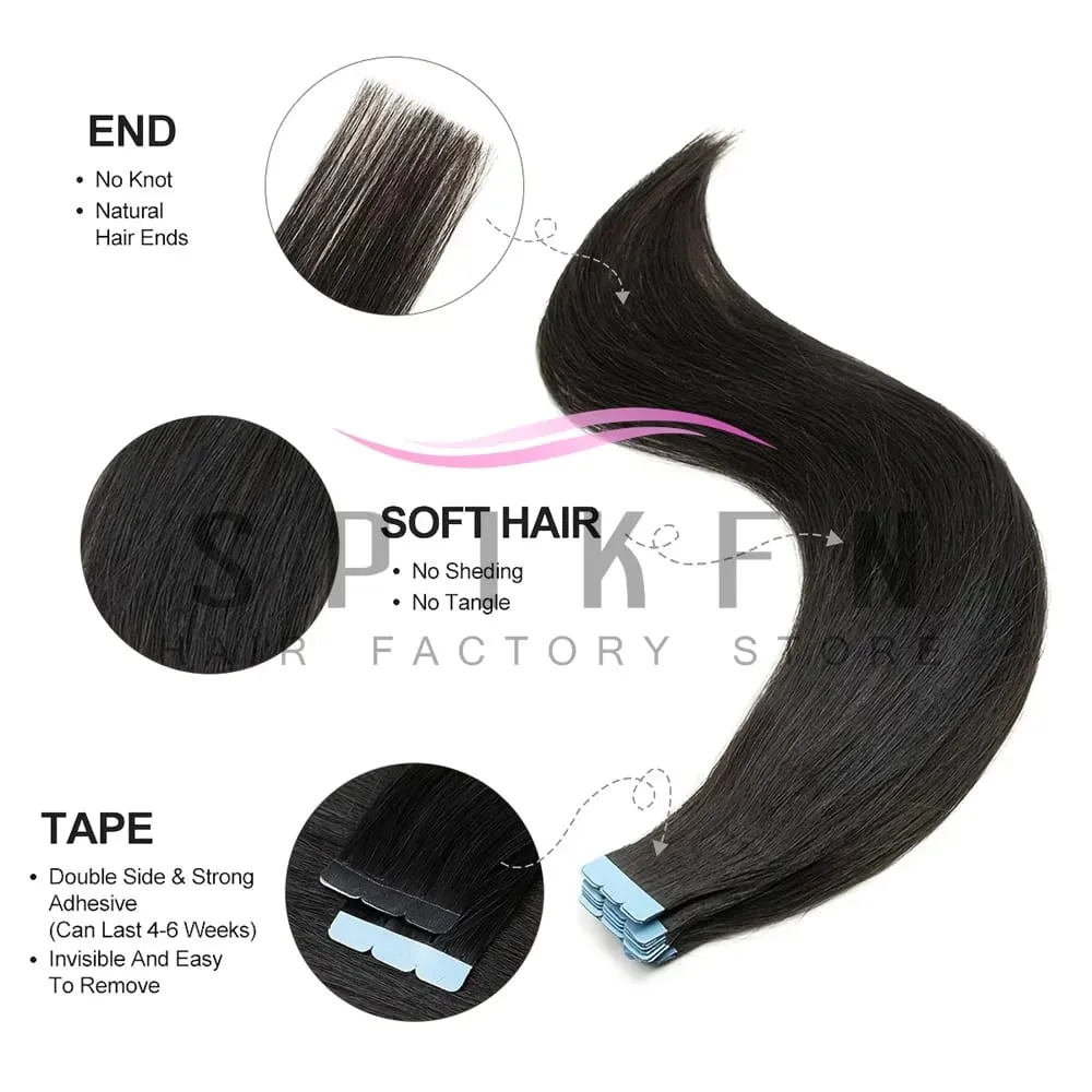 Mini Tape In Human Hair Extensions 12"-20" Machine Remy Skin Weft Adhesive Tape Hair Natural Black Tape Hair 10pcs/pack — image 3