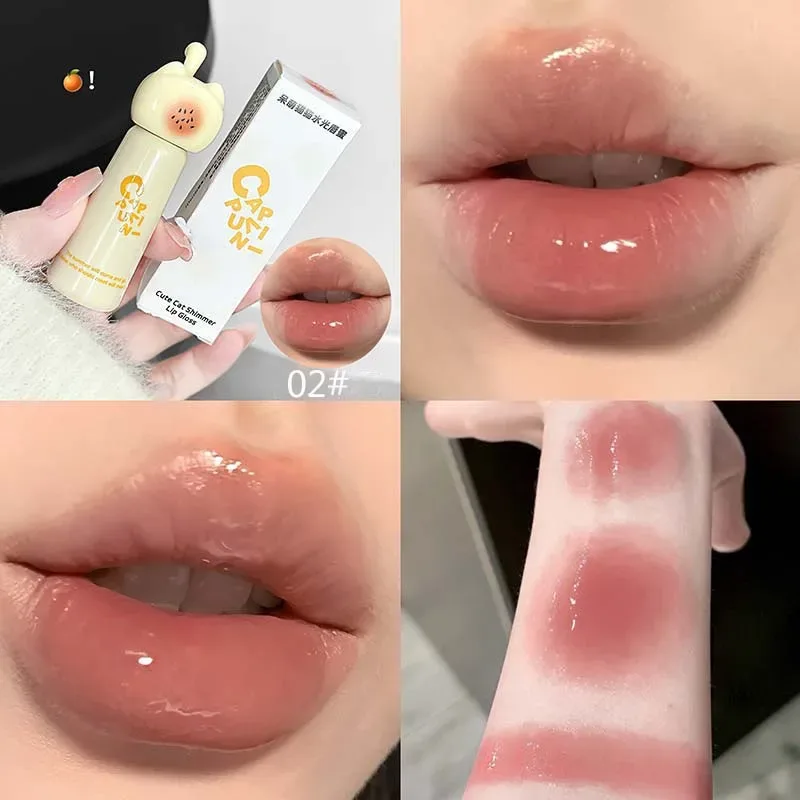 귀여운 고양이 워터 미러 립글로스 지속 모이스춰 라이징 로즈 살구 핑크 색조 립글레이즈 누드 립스틱 한국 메이크업 소녀 — image 9