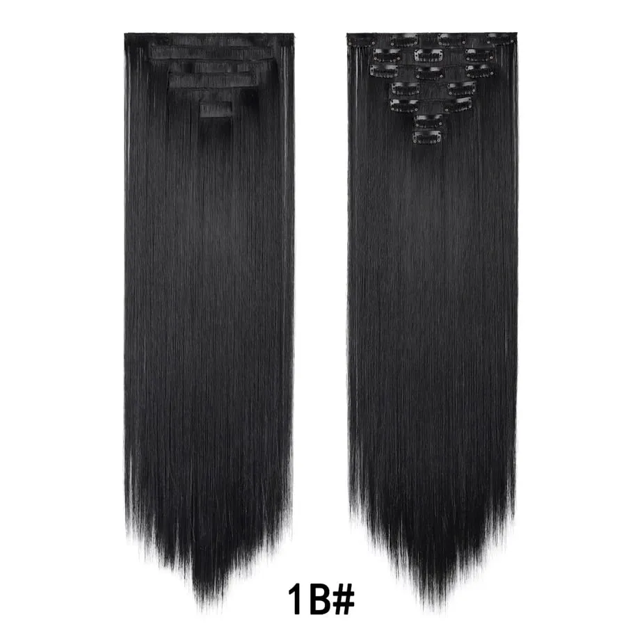 7 Pcs Clip in Hair Extensions 16 Clip in 24 Inch Straight Double Weft Synthetic Hair Extensions for Women Daily Hairstyle — image 15
