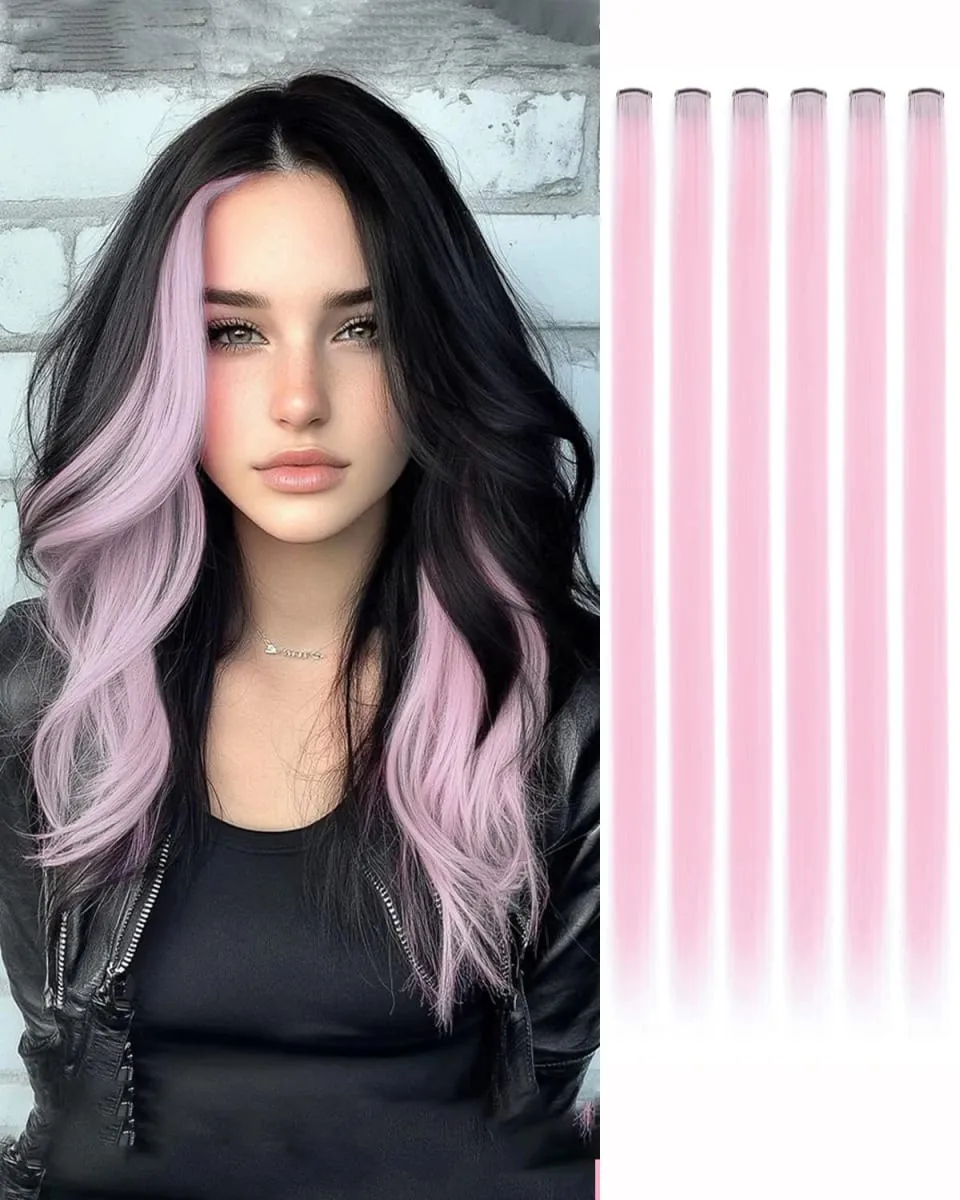 Synthetic 1-6pc Colored Hair Extensions Clip in Colorful Hair Extensions Rainbow Hair Extensions for Women Girls Hair Extensions — image 21