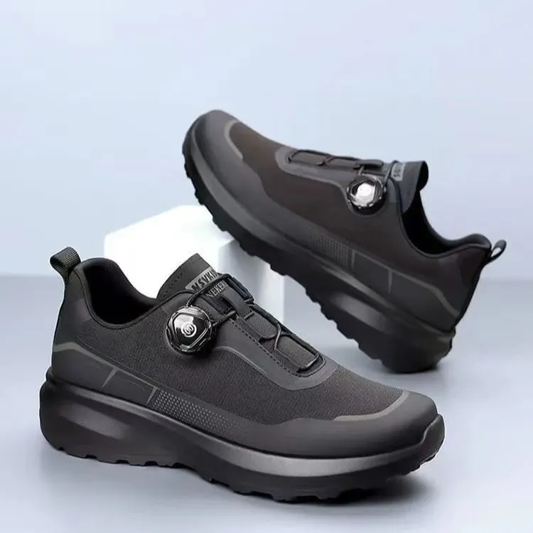 Tênis de corrida casual masculino com botão giratório preto resistente ao deslizamento sola grossa tênis esportivos ao ar livre para deslocamento — image 3