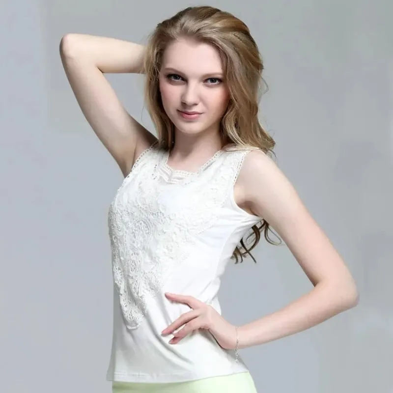 New Women shirt Casual Sexy Lace Tops Slim Vest Bottoming — image 5