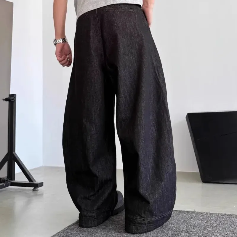Unisex Curved Blade Baggy Jeans Street Black Raw Denim Oversized Wide Leg Banana Pants Vintage Minimalist Hip Hop Denim Trousers — image 3