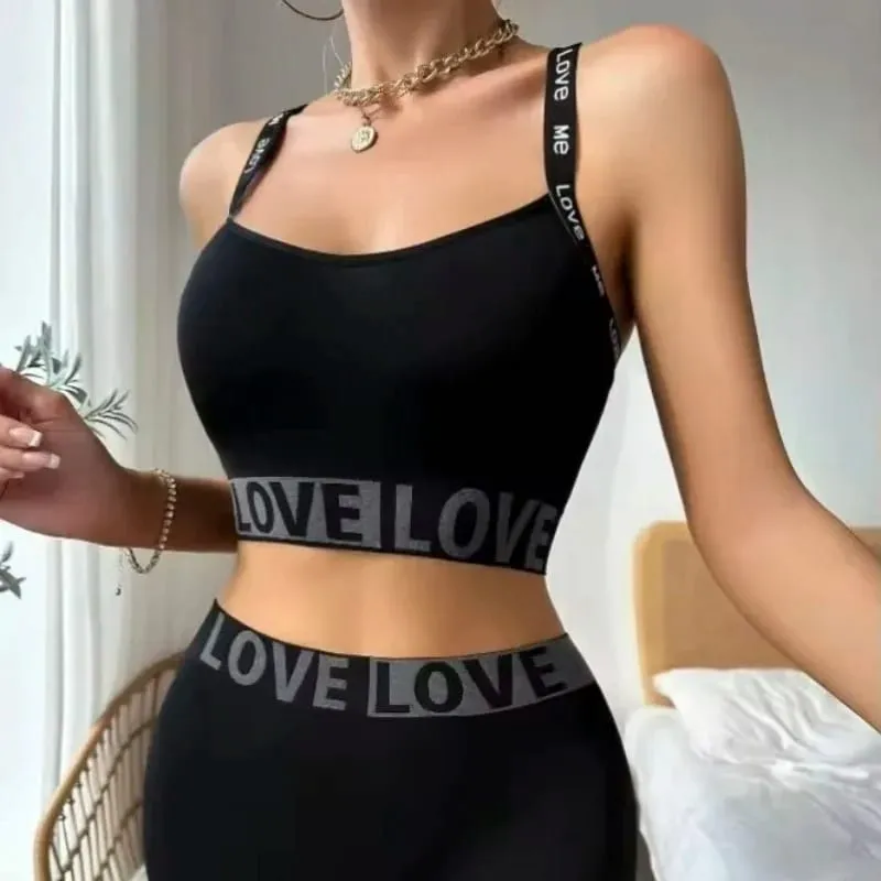 Women's Alphabet Lingerie Set Camisole Vest Outdoor Fitness Sportswear Beautiful Back Bra And Camisole Set for Active Women