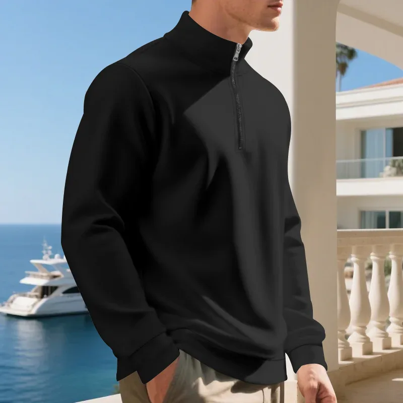 2026 New Fleece Lined Half Zip Sweatshirt for Men, Autumn Winter Solid Color Plus Size Casual Pullover Hoodie Daily Leisure Wear