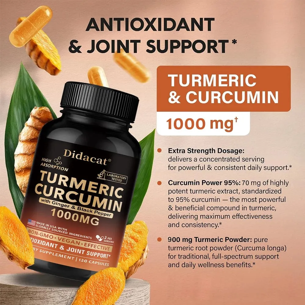 Turmeric Curcumin with Ginger & Black Pepper 1000mg High Absorption Antioxidant & Immune Support 30/60/120 Capsules — image 3
