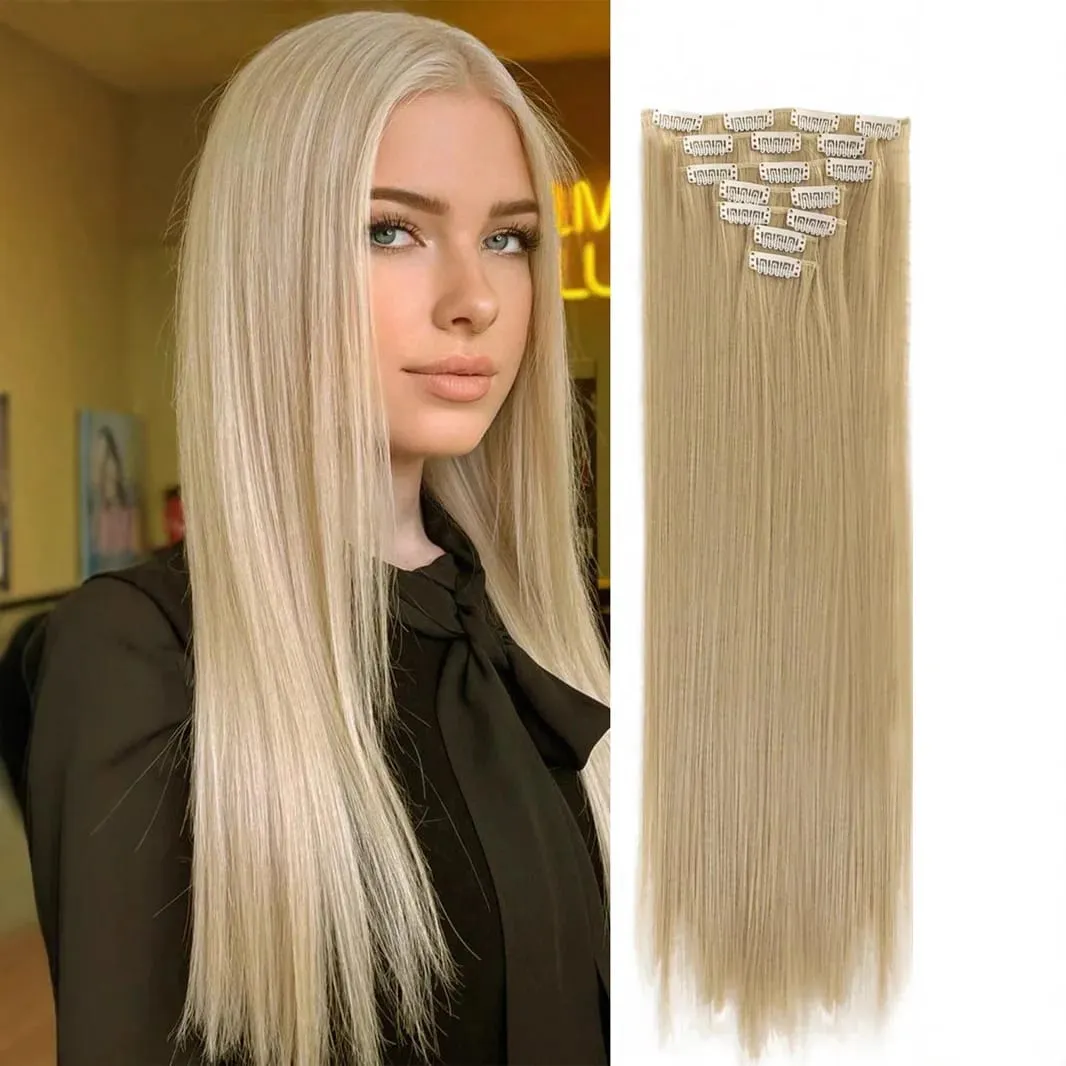 7 Clips In Hair Extensions Long Straight Hairstyle Pink 60CM Natural Synthetic Hair Daily Use Hairpiece For Women — image 16