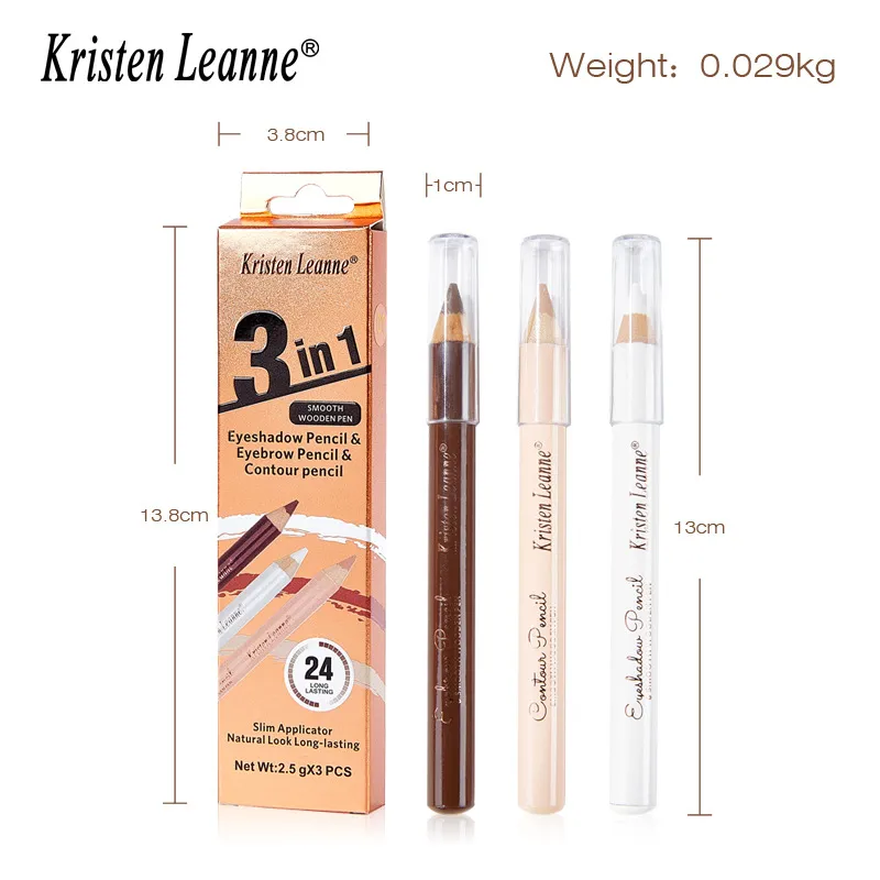 3PCS Wooden Eye Shadow Liner Contour Concealer Pencil Set - White Eyeshadow Eyebrow Contour Concealer Waterproof Makeup Kit — image 5