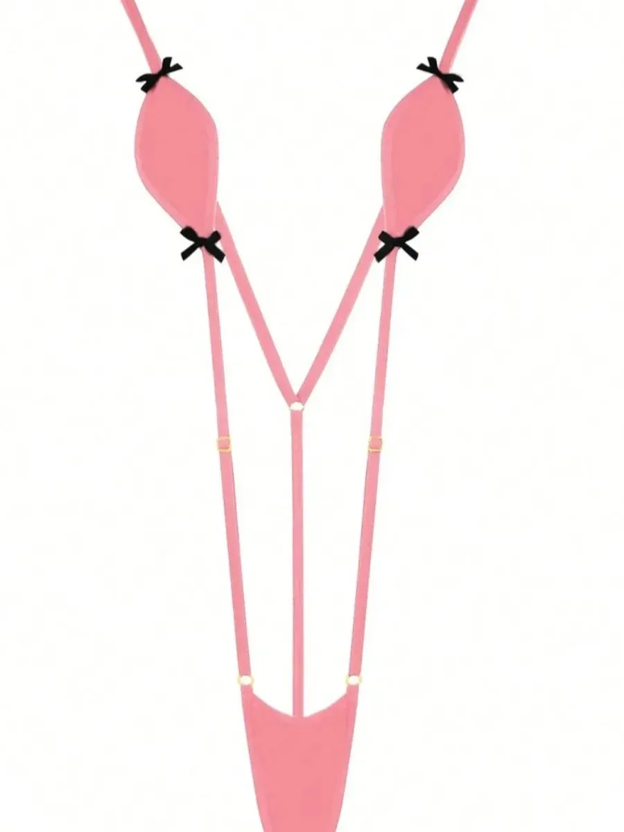 Adjustable Belt Mini-Bikini Lingerie with Suspenders Kawaii Bow-Knot Detail Sexy Erotic Swimsuit Jumpsuit for Women — image 5