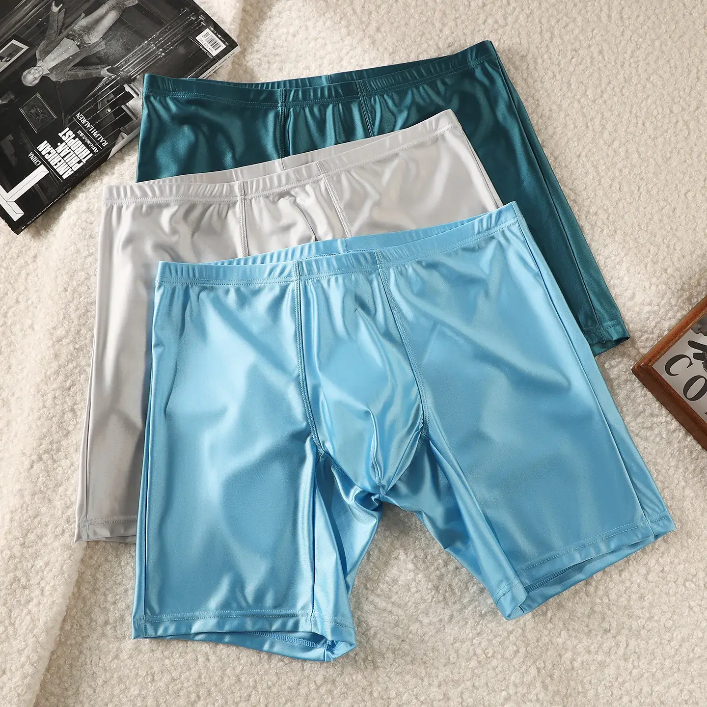 Mens Underwear Boxers Man Solid Slim Ice Silk Extended Leg Boxer Shorts Ropa Middle Waist Sports Panties Male Underpants M-XXL