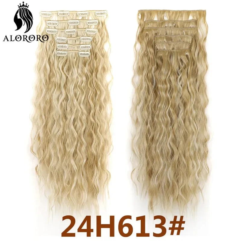 Alororo Synthetic Long Kinky Curly Clip In Hair Extension Full Head Afro Fake Hair Pieces Clip-on Blacke Brown Hair For Women