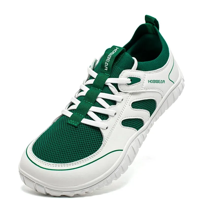 Wide Toe Running Sneakers Unisex Minimalist Mesh Breathable Shoes Artificial Leather Lace Up Walking Sneakers