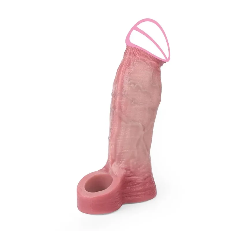 7.2in Realistic Penis Sleeve Reusable Penis Sleeve with Cock Ring Silicone Penis Enlarger Sleeve Male Adult Sex Toy for Men — image 4