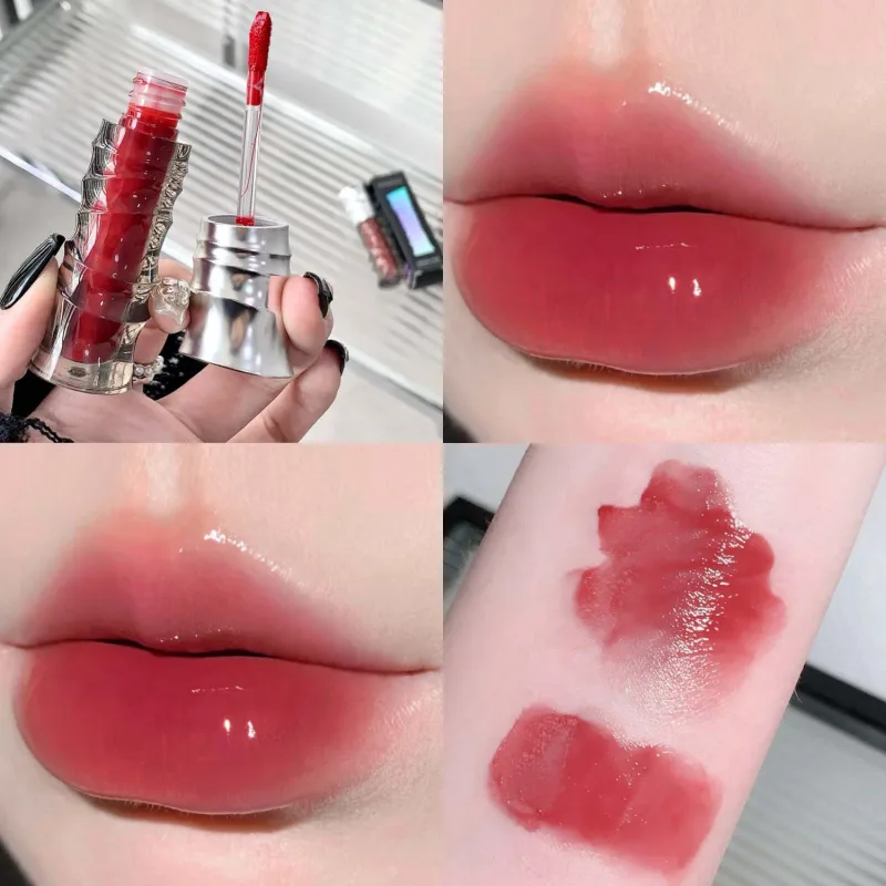 크리스탈 펑크 레드 브라운 글로시 립 얼룩 미러 립 글레이즈 쉬어 누드 글리터 립 색조 워터리 샤인 플럼 핑 메이크업 화장품