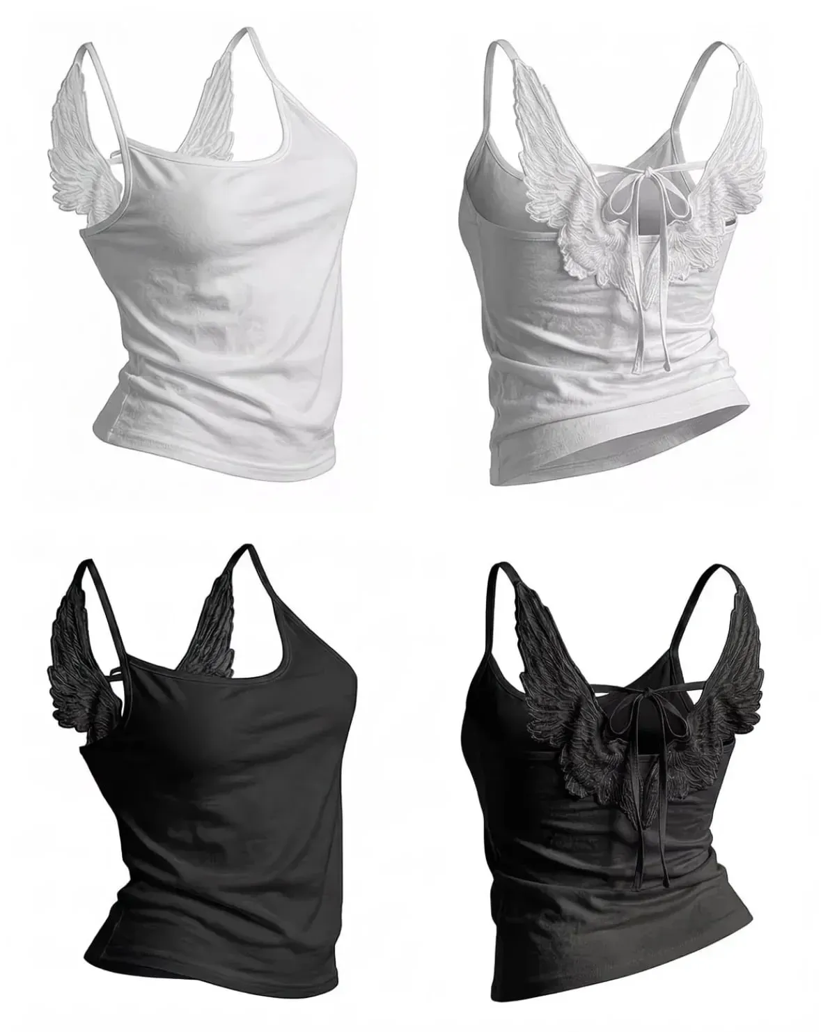 Angel Wings Vest 3D Embossed Wings Embroidery Spaghetti Strap Vest Y2K Women Gothic Fashion Summer Sexy Slim Backless Short Top — image 8