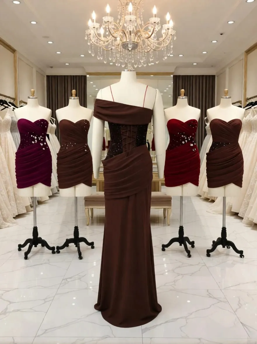 Suninheart หนึ่งไหล่ชุดราตรีผู้หญิง Elegant Draped ชุดเลื่อมยาวกลับ Lace Up Mermaid Maxi Party Dress — image 6
