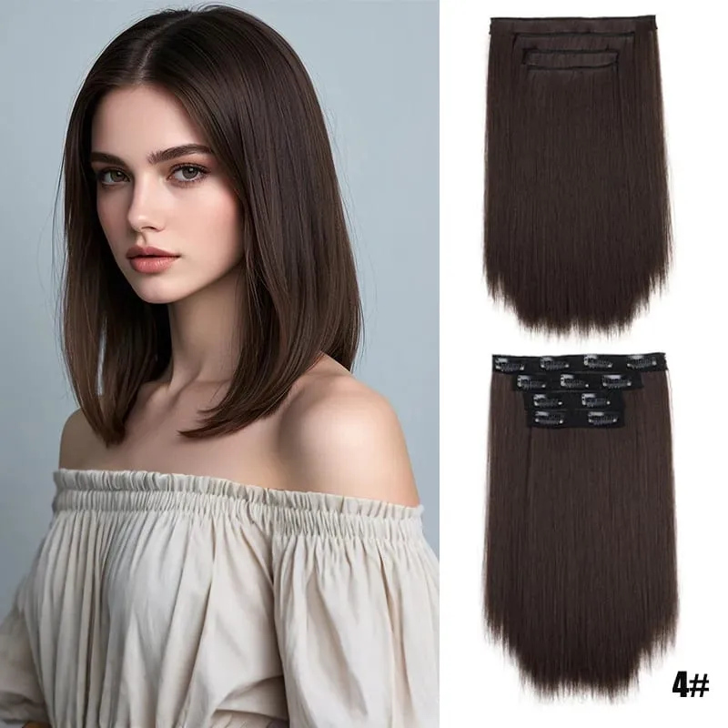 Sekeping rambut palsu untuk wanita sambungan rambut lurus panjang 11 kad set empat helai rambut klip sintetik
