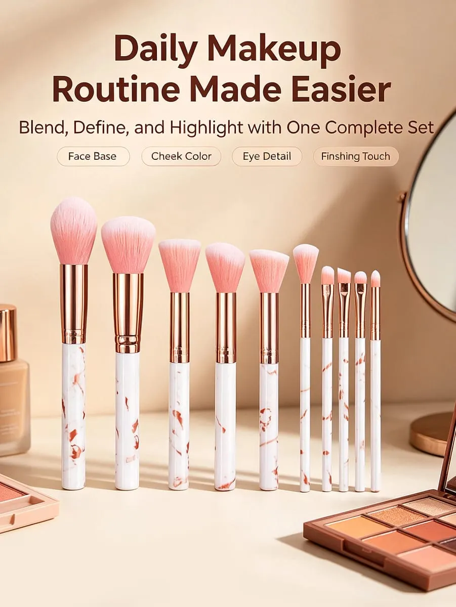 12Pcs Professional Makeup Brush Set with 2 Makeup Puff Soft Cosmetic Brushes for Powder Blush Eyeshadow Complete Makeup Kit