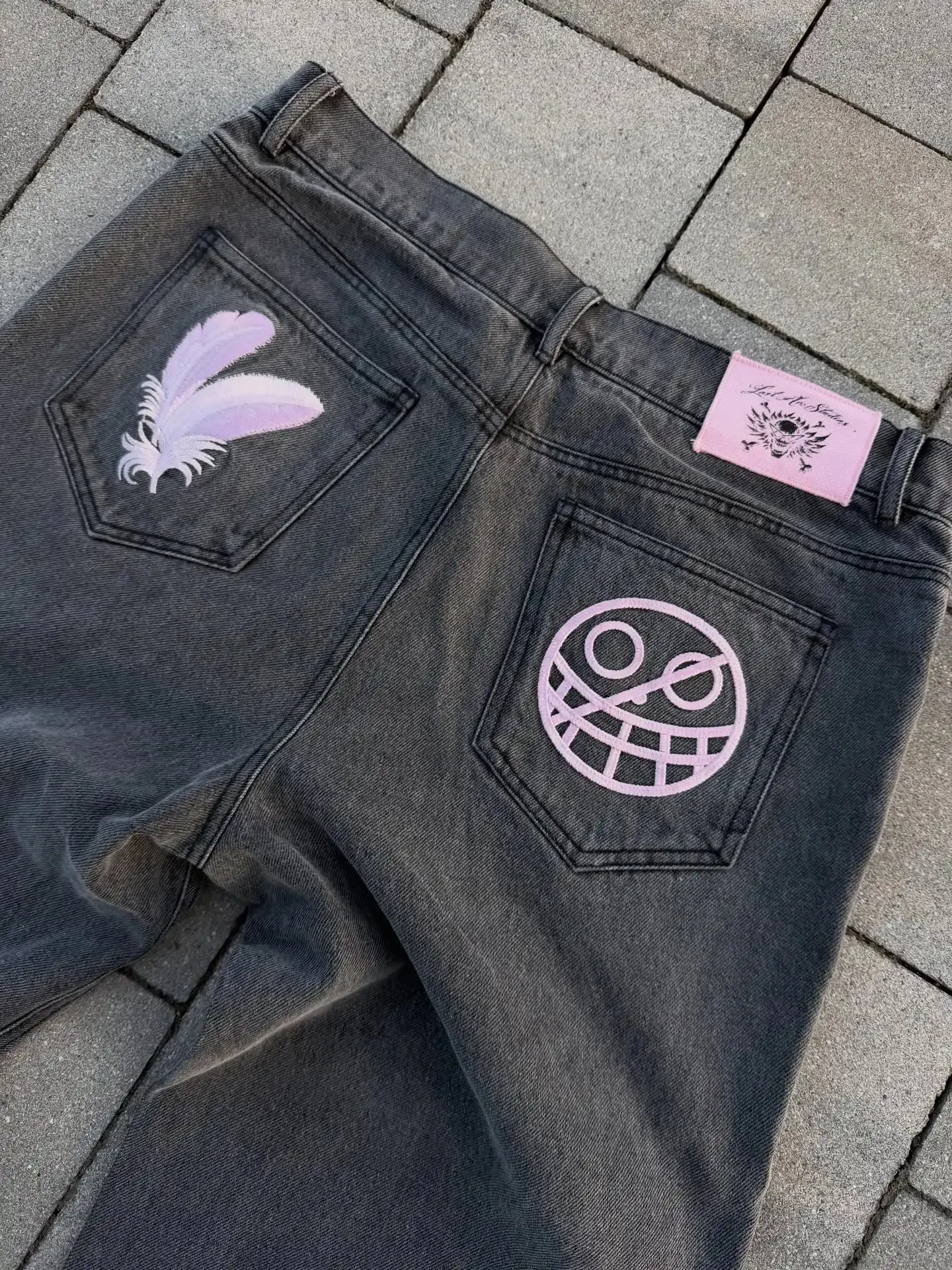 2026 Japanese style high street patchwork embroidered jeans men's goth Harajuku fashion wide leg jeans y2k retro casual pants