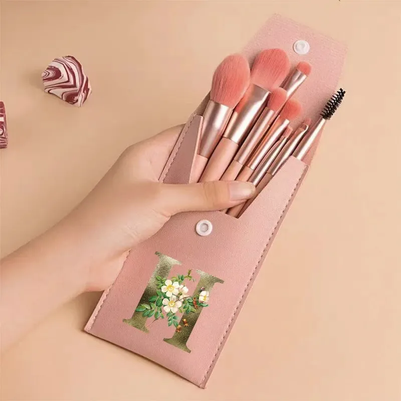 Beginners Makeup Brushes Set - Soft Fluffy Brushes For Face & Eye With PU Bag Ideal For Makeup Artists Golden Flower Pattern — image 10