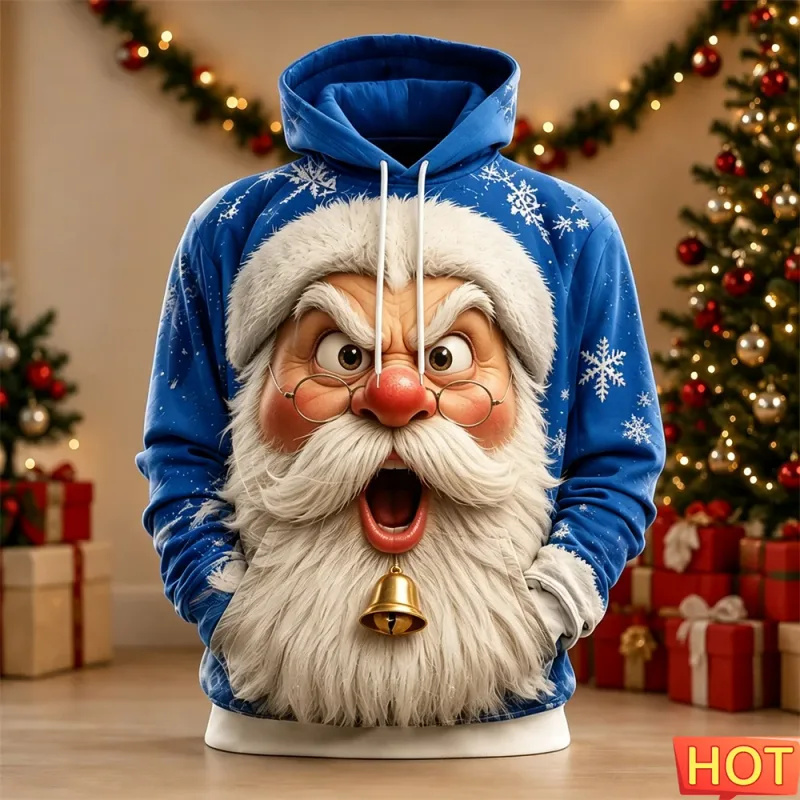 Men's Hoodie Funny Shocked Santa Claus Face Christmas Hoodie Breathable Pullover Sweatshirt for Christmas Holiday Party Wear Top — image 9