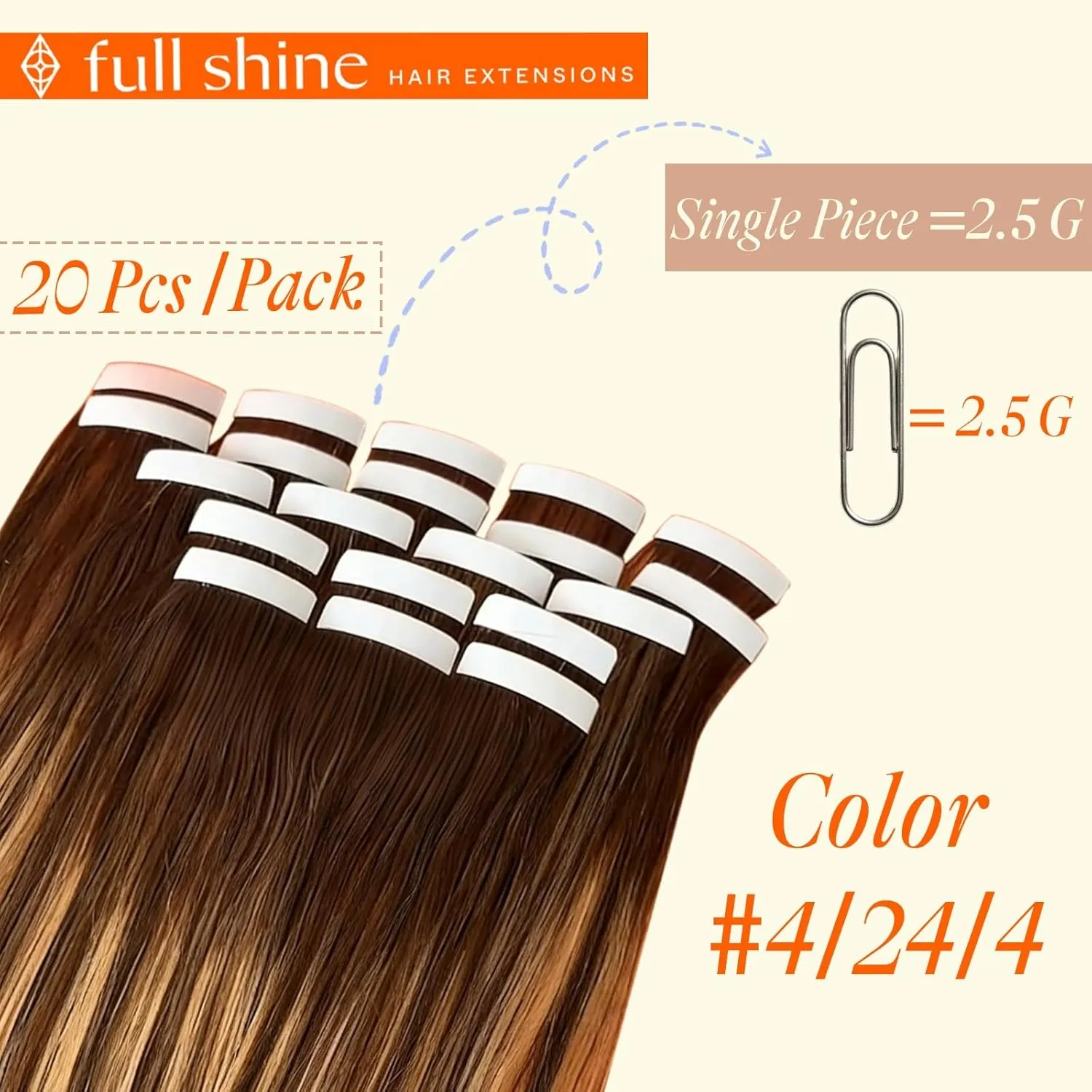 Full Shine Tape in Hair Extensions Balayage Tape ins Human Hair Extensions 20Pcs 50G Ombre Seamless Remy Skin Weft Hair — image 2