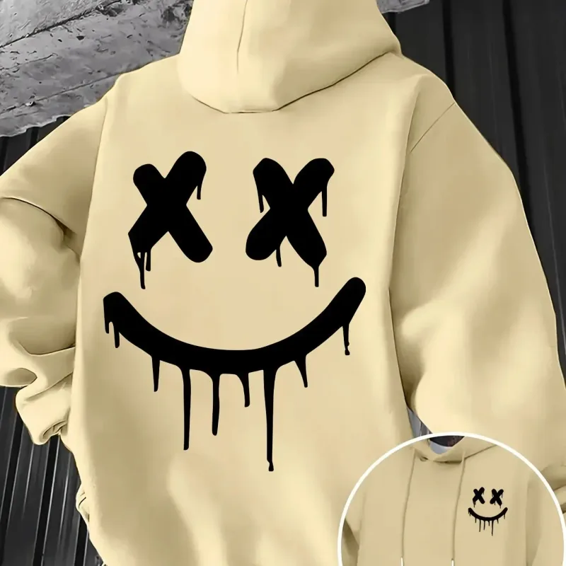 Smiley face print men's and women's autumn winter trendy printed hooded fleece sweatshirt front back casual hoodie — image 12