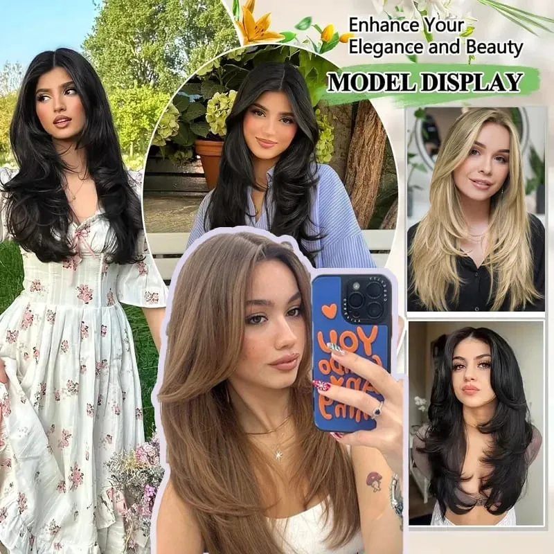 22Inch Synthetic V-Shaped Long Straight Layered Hair Extension Fluffy Increase Natural Invisible Hairpiece Wig for Women — image 7