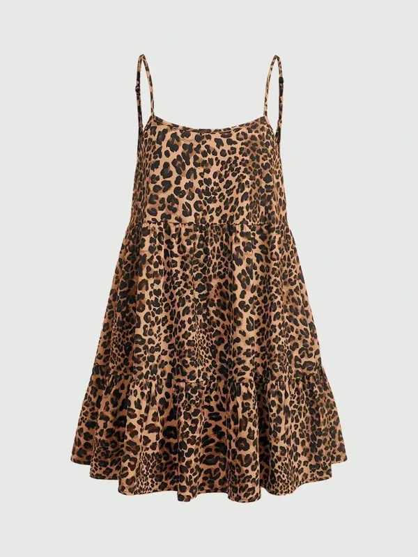 Ladies Leopard Print Halter Dress with Adjustable Straps Vintage Sexy Style Padded Gauze Skirt Fashionable And Versatile — image 8