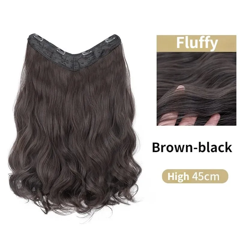 22Inch Synthetic Long Curly Hair Extension 4 Clips V-shape Natural Brown Black Hairpiece for Women — image 8