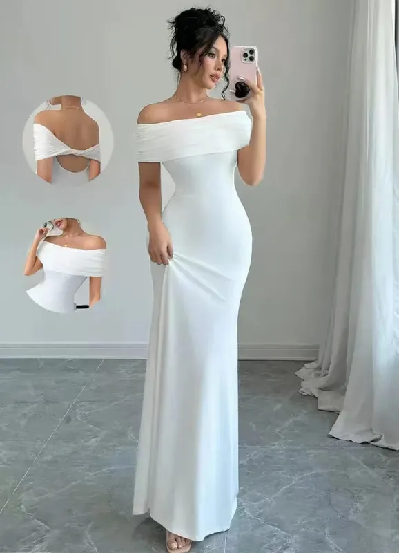 Off Shoulder Party Dress Women‘s Sleeveless Sexy Bodycon Midi Dress Elegant Bandage Cocktail Dress for Night Out — image 8