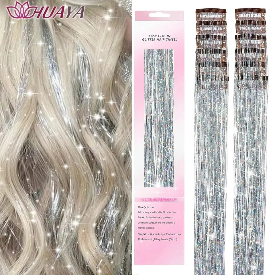 12Pcs/set Hair Tinsel Clip in Glitter Tinsel Hair Extensions Synthetic Shiny Sparkling Fairy Hair Tinsel Party Hair Accessories — image 8