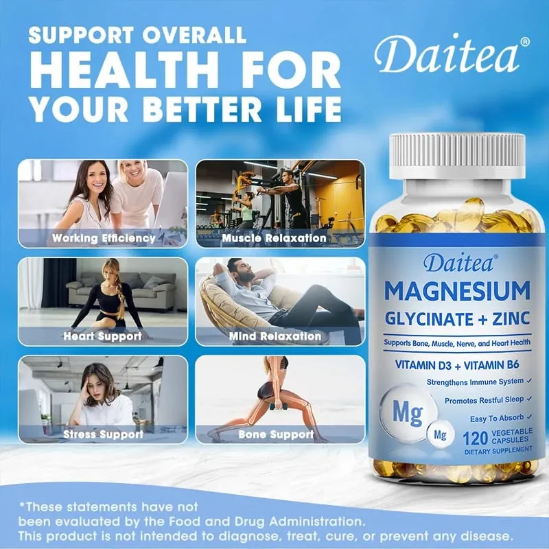 Κάψουλες Daitea Magnesium and Zinc - Συμπλήρωμα γλυκινικού μαγνησίου για την υποστήριξη των μυϊκών νεύρων και της υγείας της καρδιάς — image 3