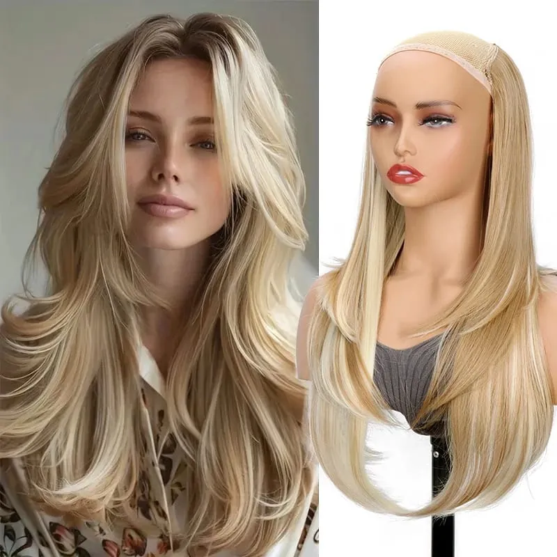 22Inch Synthetic Long Straight V-Shaped Layered Clip-In Hair Extensions for Women Invisible Seamless Hairpiece for Women — image 13