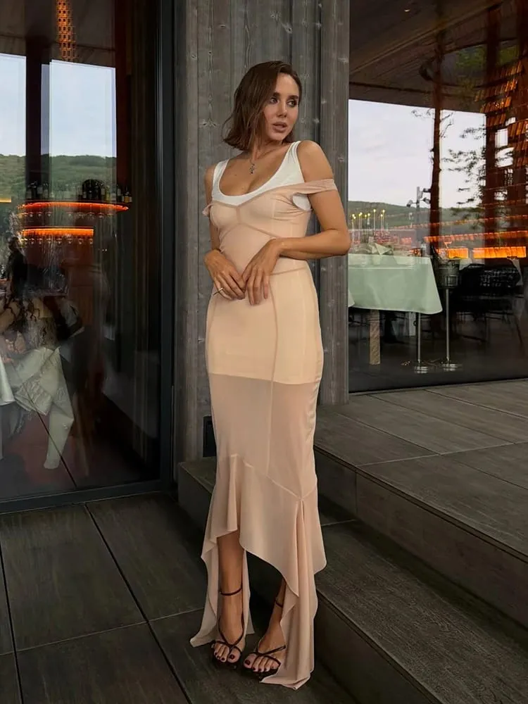 2026 Summer Sheer Mesh Overlay Spaghetti Strap Midi Dress Waist Cinched Sleeveless Women Accessories Versatile Chic Lady Outfit — image 5