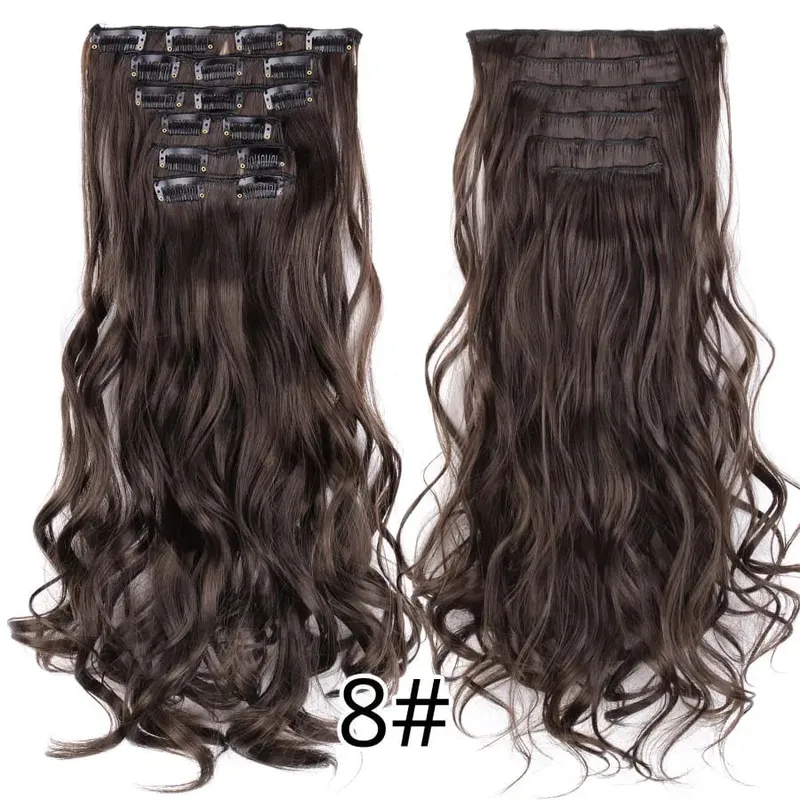 22 Inches Synthetic Long Straight Hairstyle 16 Clips 6Pcs/Set Hair Extensions Blonde Black Hairpieces Heat Resistant For Women
