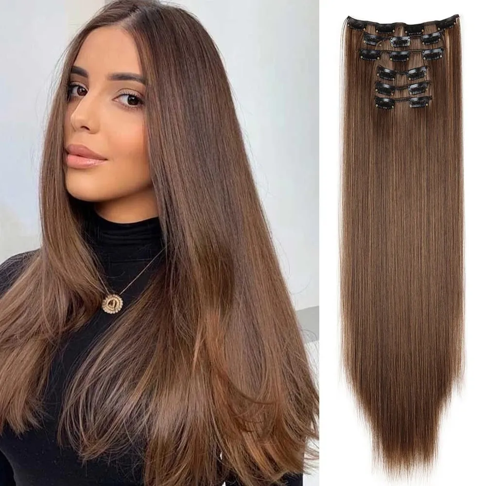 Black Hair Extensions 24"/60cm 6pcs/set Women Long Straight Synthetic Full Head Clip 16 Clips Ombre Heat Resistant Fiber Hair — image 13