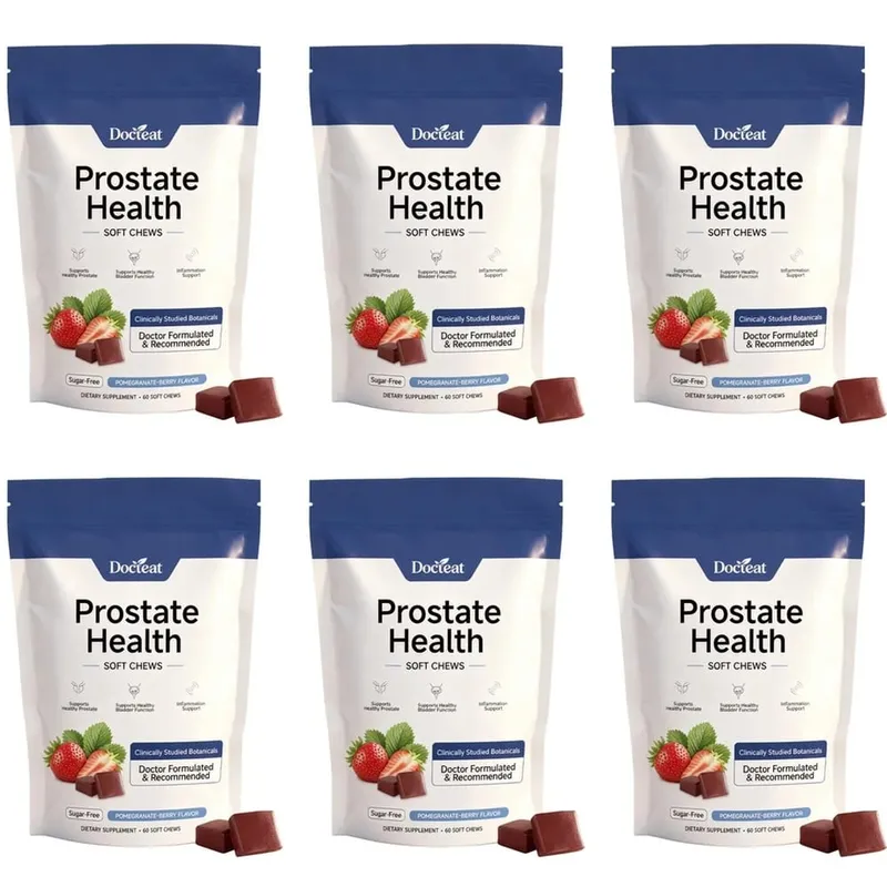 Doceat Prostate Health Soft Chews with Zinc Vitamin C and Plant Sterols Sugar-Free Pomegranate-Berry Flavor 60 Soft Chews