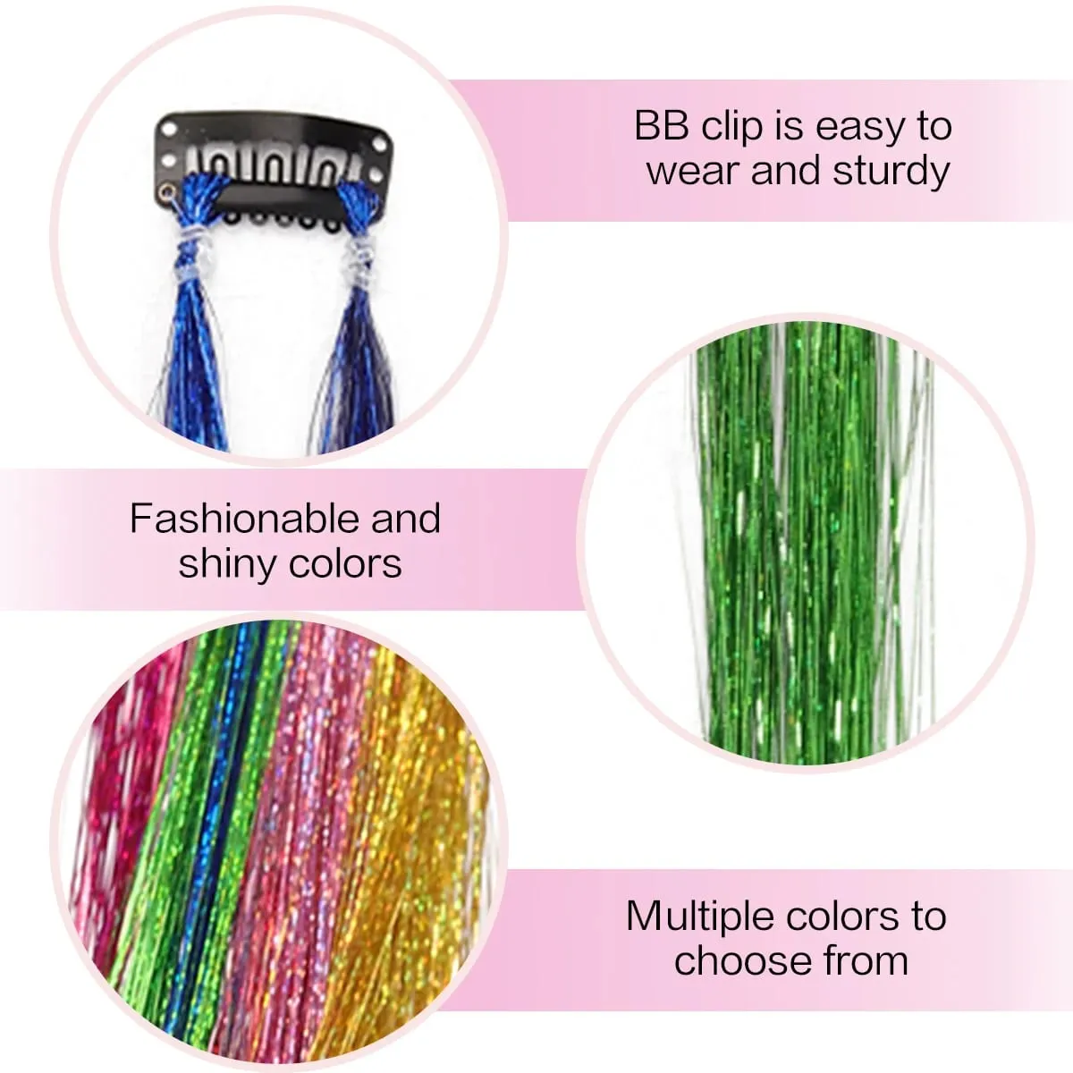 24 inch 1Pcs Colored Hair Extensions with Tinsel Long Straight Hairpiece Color Party Highlights Clip in Synthetic Hair Extension